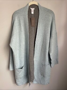 New J. Jill Reversible Cardigan Blue/Gray Cotton Blend Sweater Size XL